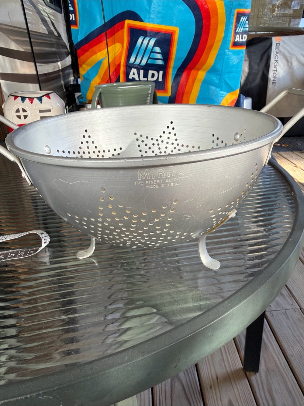 Vintage Mirro 7-Star 9" Inch Footed Aluminum Strainer Colander